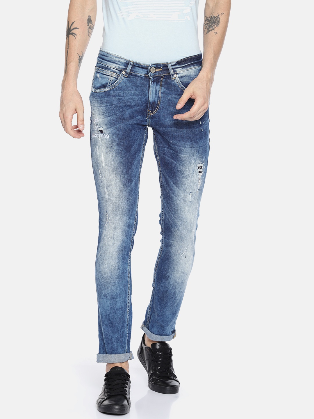 

SPYKAR Men Blue Skinny Fit Low-Rise Mildly Distressed Stretchable Jeans