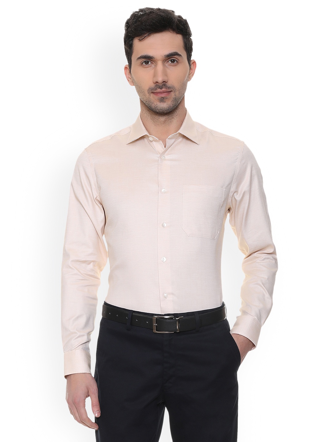 

Louis Philippe Permapress Men Beige Regular Fit Self Design Formal Shirt