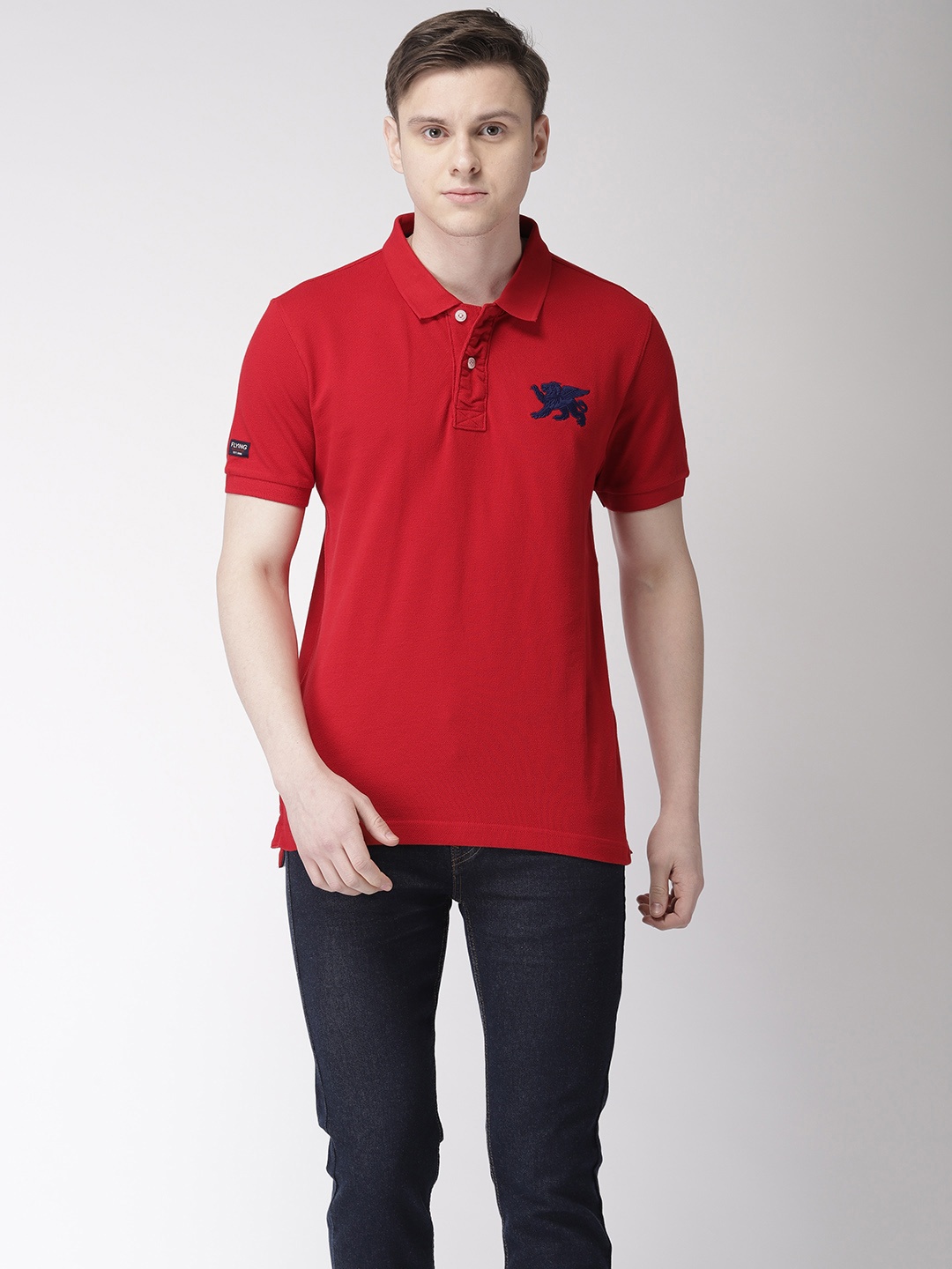 

Flying Machine Men Red Solid Polo Collar Pure Cotton T-shirt