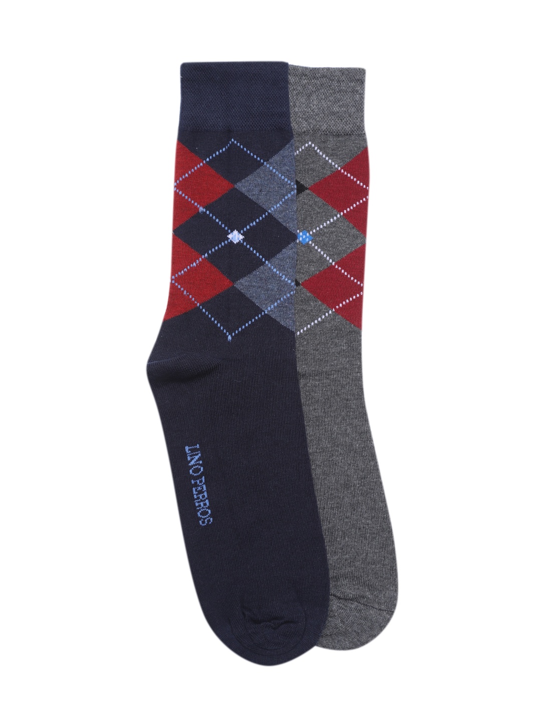 

Lino Perros Men Pack of 2 Navy Blue & Charcoal Grey Patterned Above Ankle Length Socks