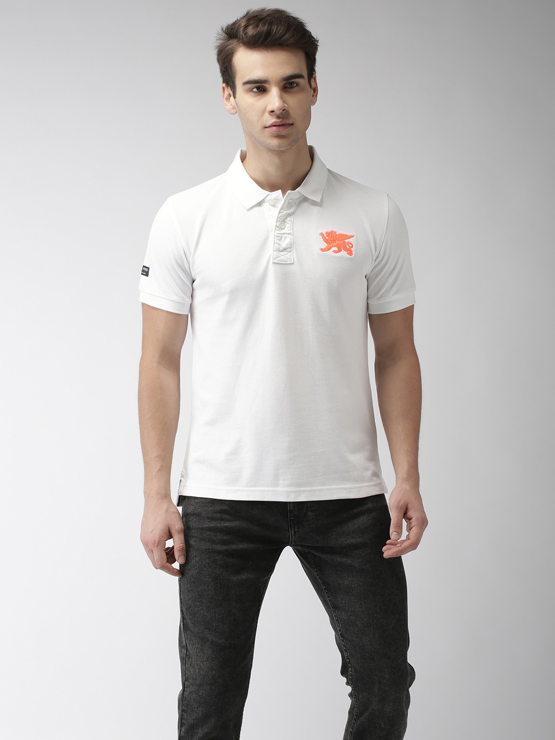 

Flying Machine Men White Solid Polo Collar Pure Cotton T-shirt