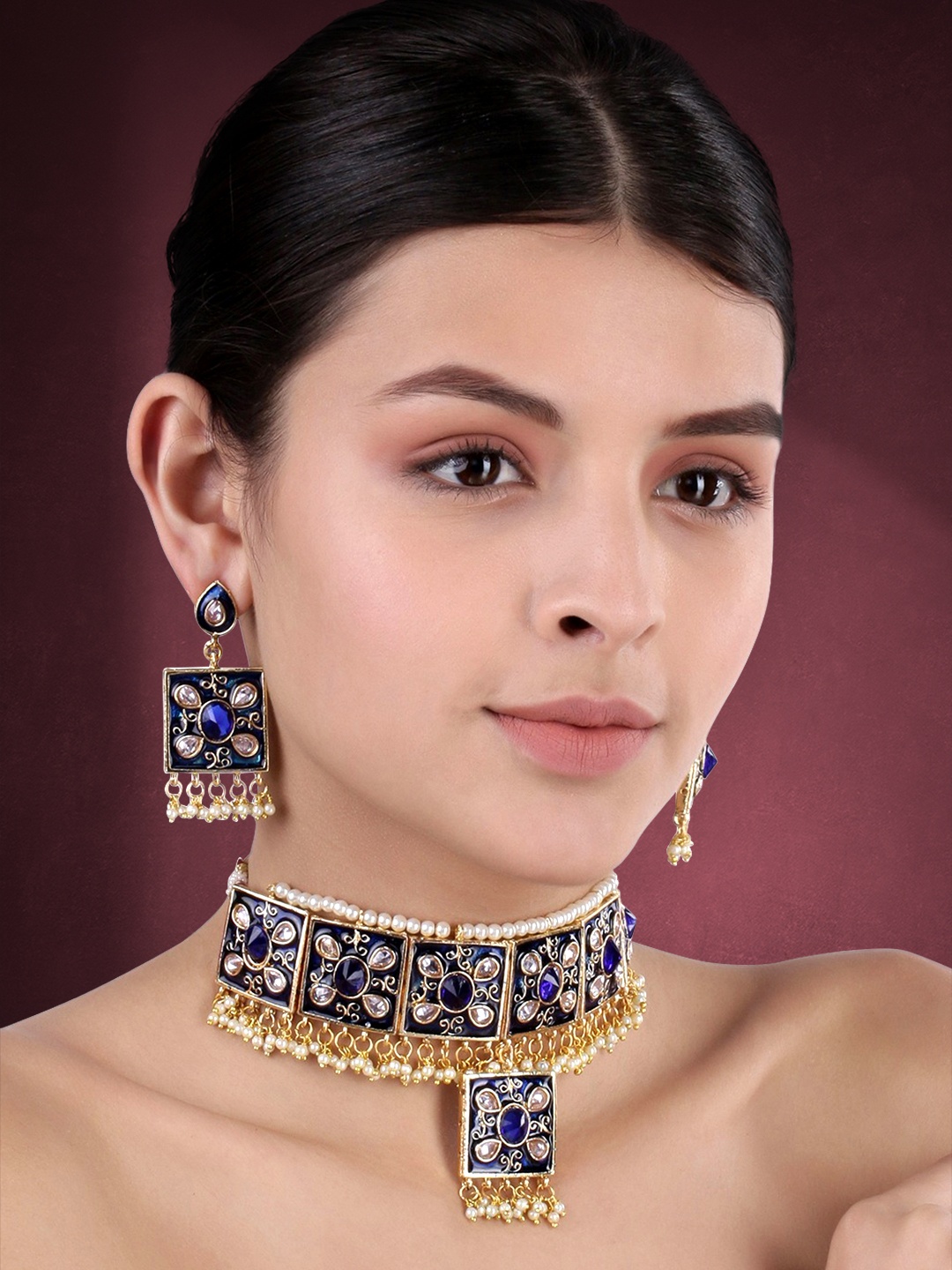 

Peora Women Gold-Plated & Blue Stone-Studded Jewellery Set