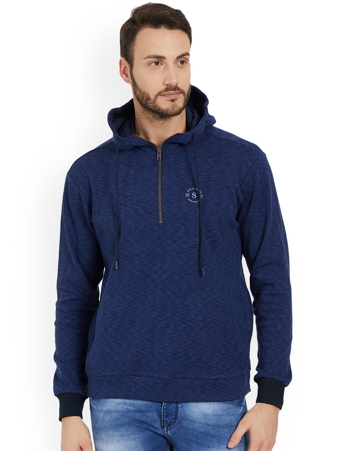 

Status Quo Men Navy Blue Solid Hooded Sweatshirt