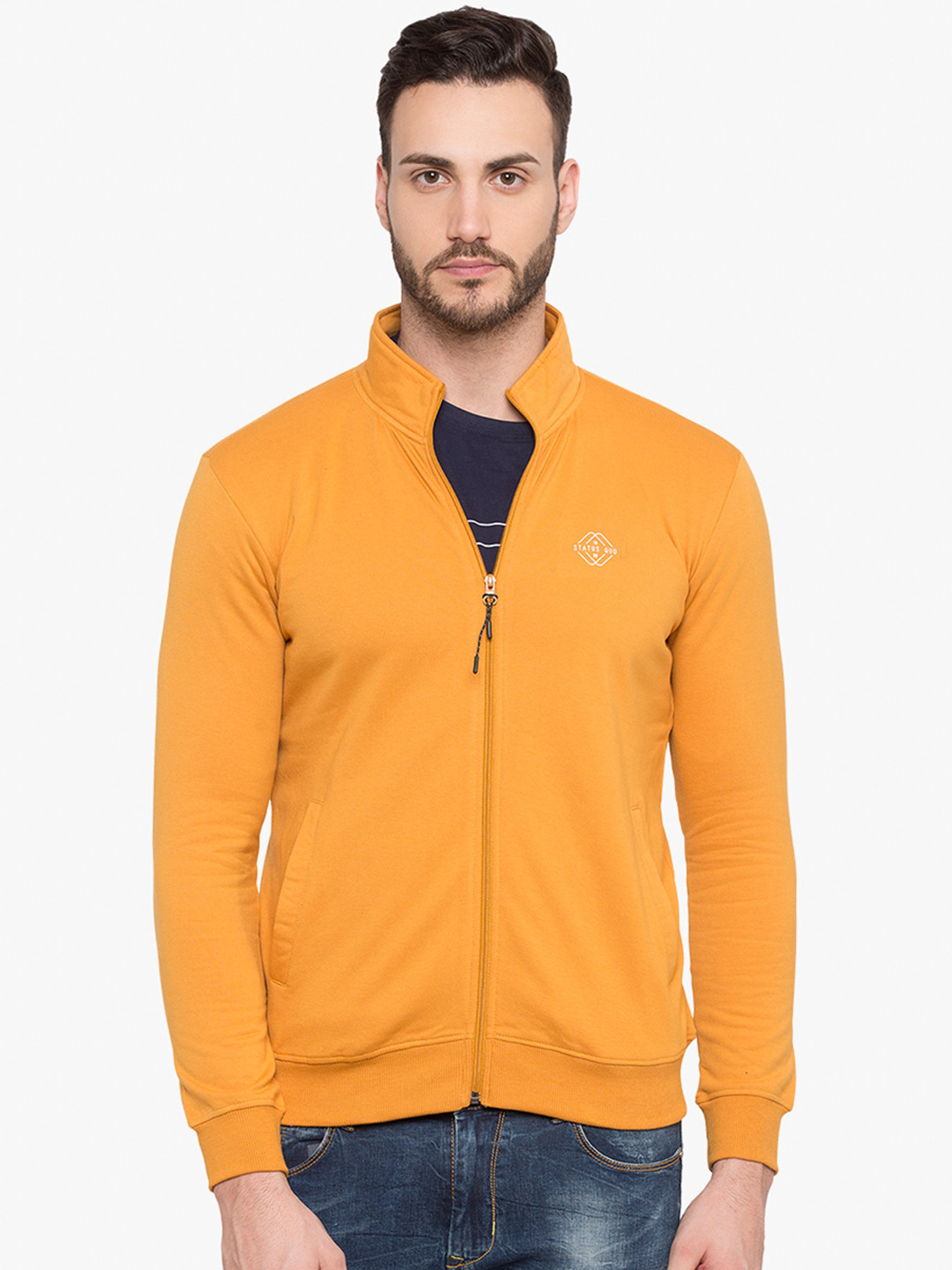 

Status Quo Men Mustard Yellow Solid Sweatshirt