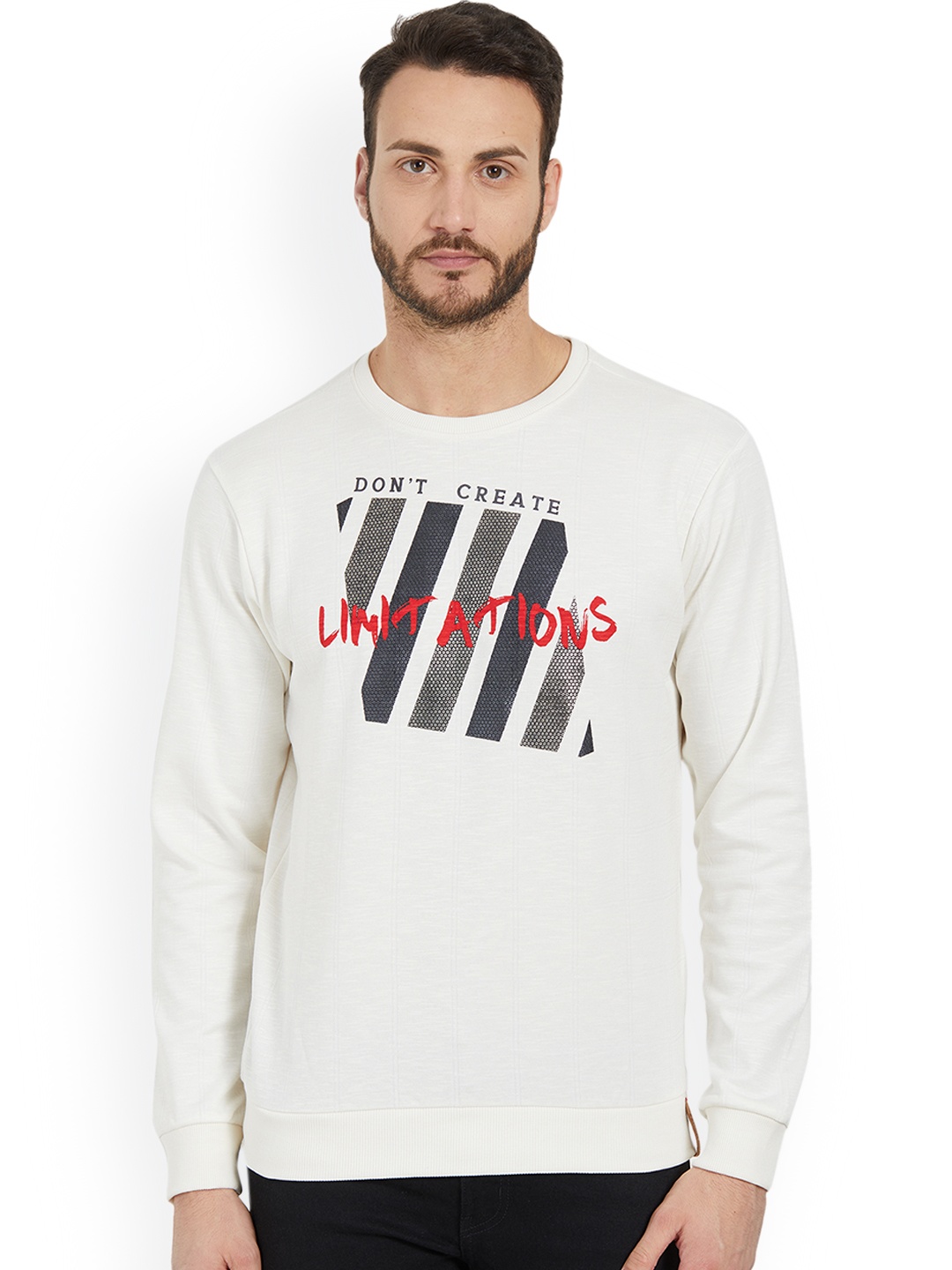 

Status Quo Men White Printed Sweatshirt