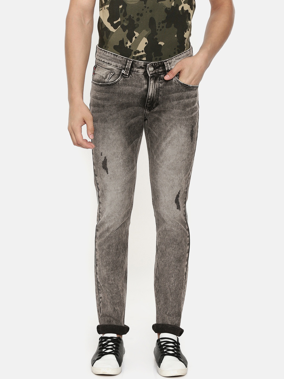 

SPYKAR Men Grey Skinny Fit Low-Rise Mildly Distressed Stretchable Jeans