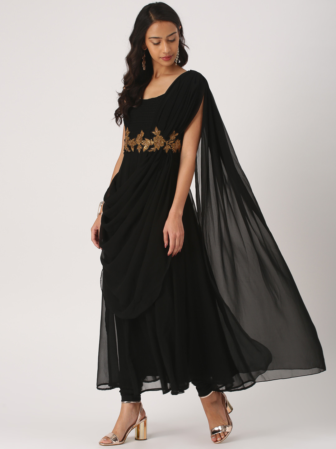 

IMARA Women Black & Embellished Kurta with Churidar & Dupatta