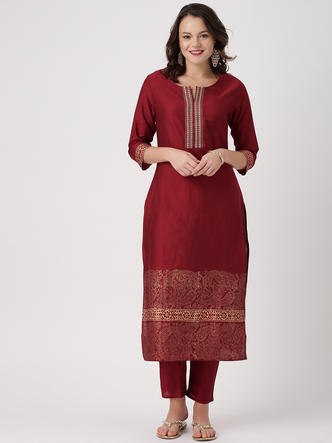 

IMARA Women Maroon Printed Kurta with Trousers