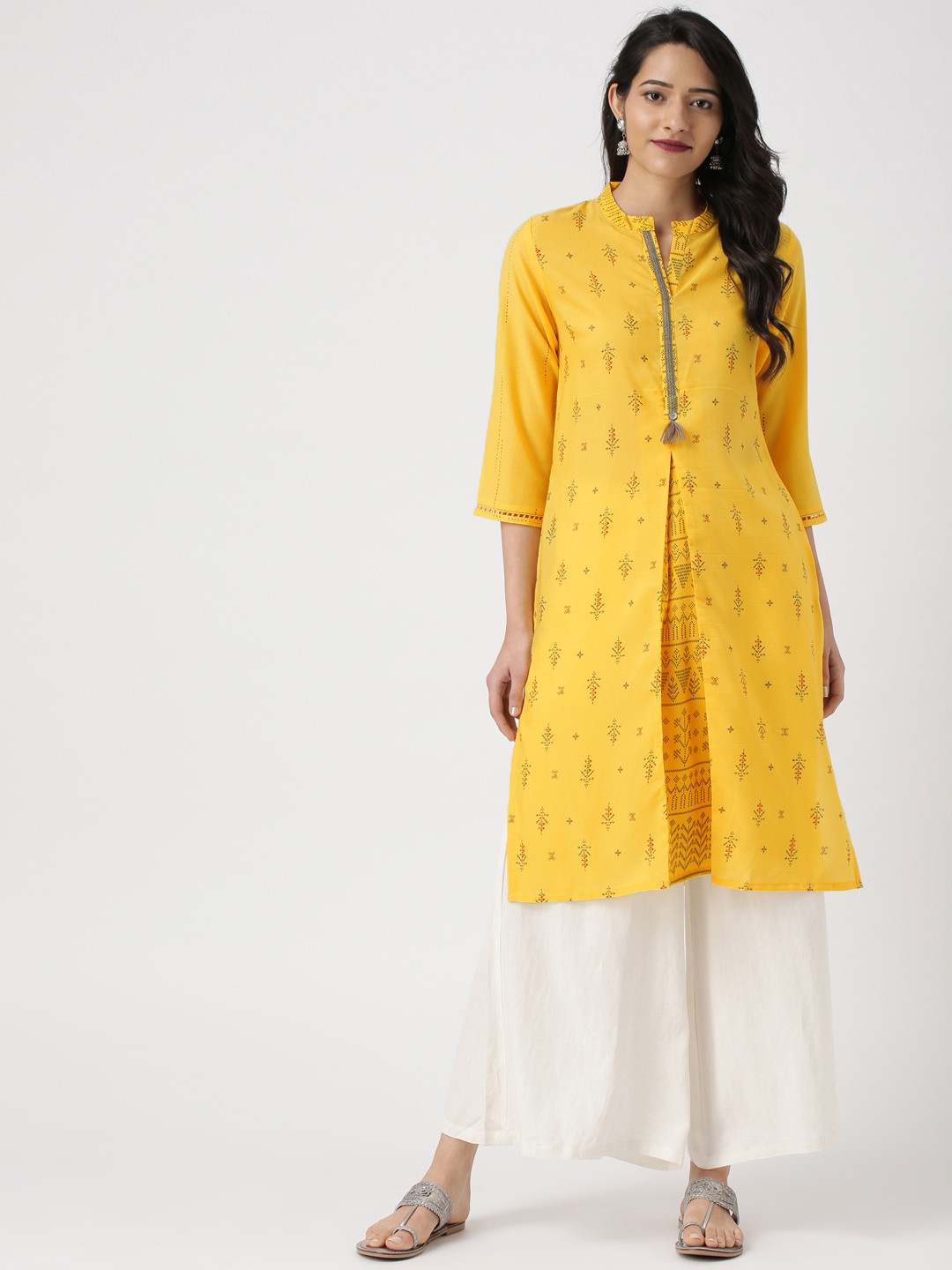 

IMARA Women Yellow Printed Staright Kurta