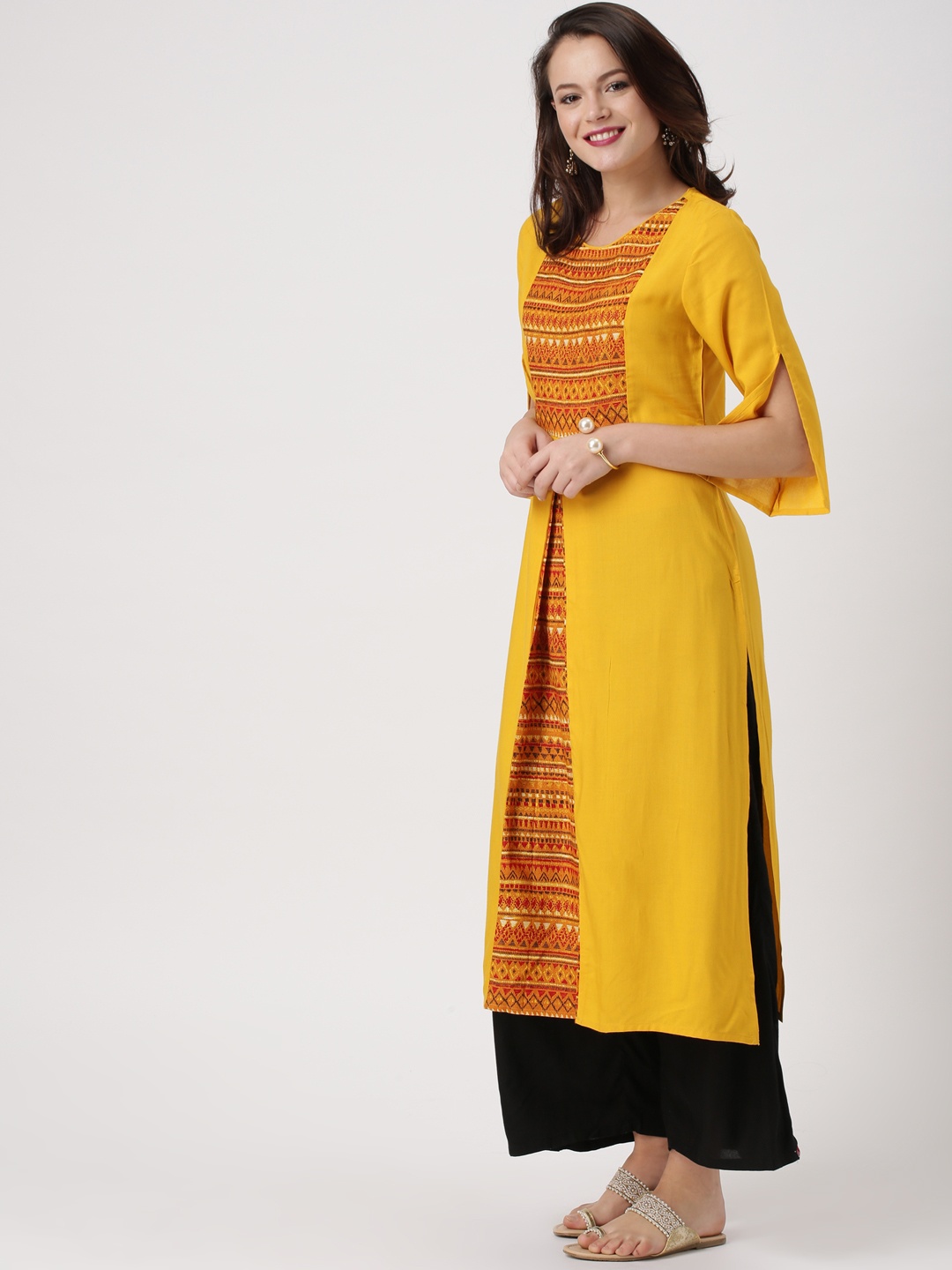 

IMARA Women Mustard Yoke Design A-Line Kurta