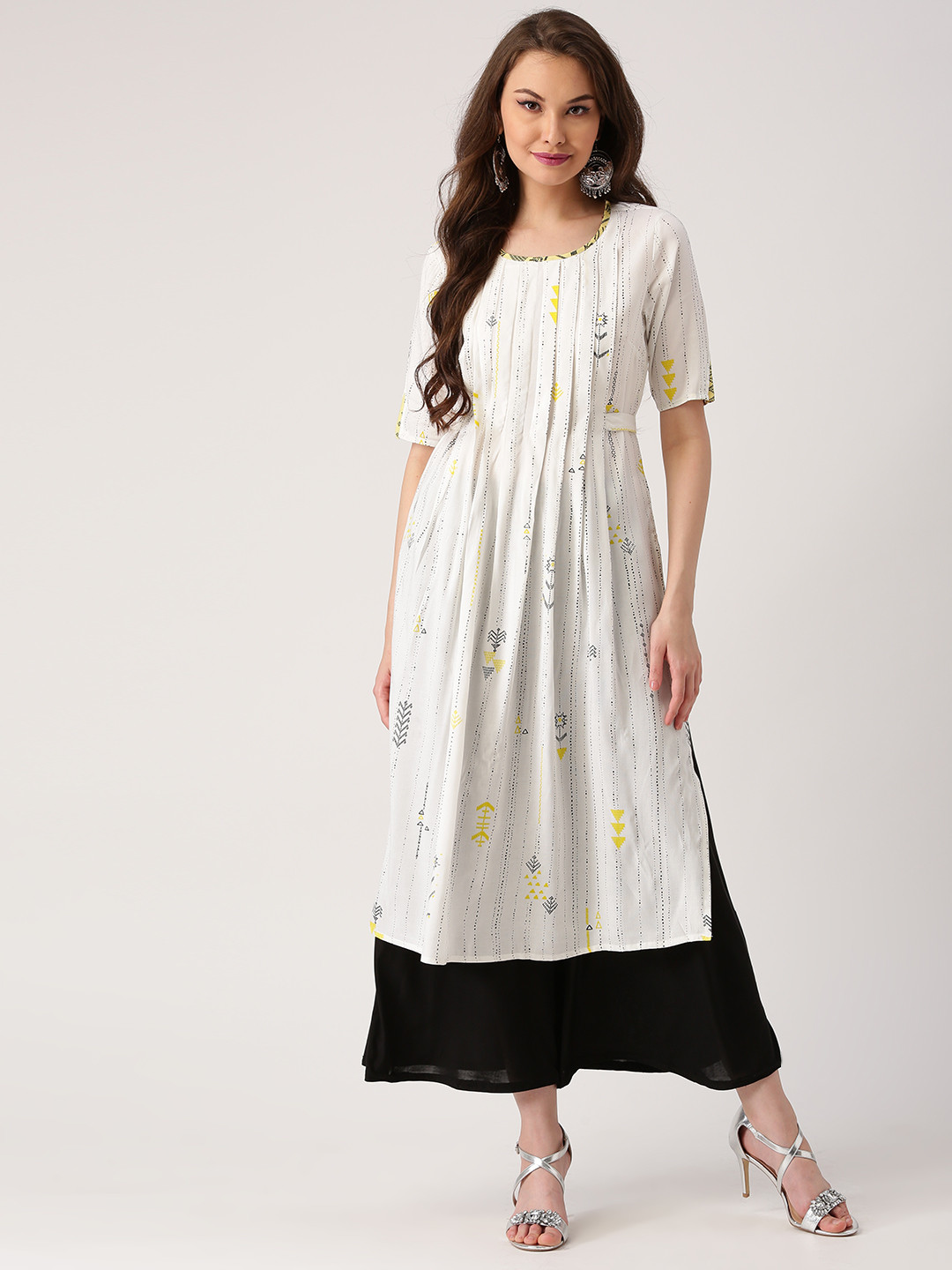 

IMARA Women White & Navy Blue Printed A-Line Kurta
