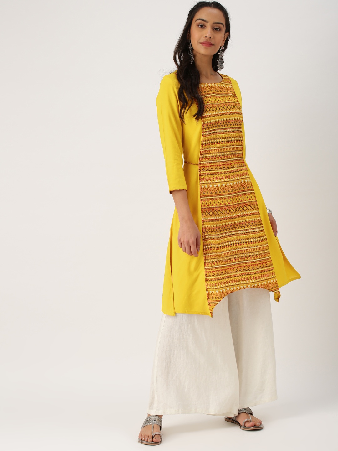 

IMARA Women Yellow Printed A-Line Kurta