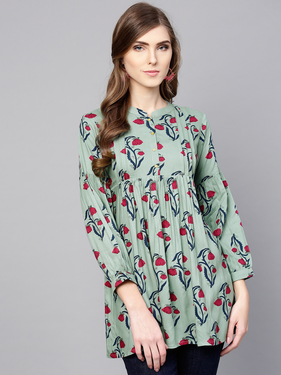 

Libas Women Green & Red Printed A-Line Kurti