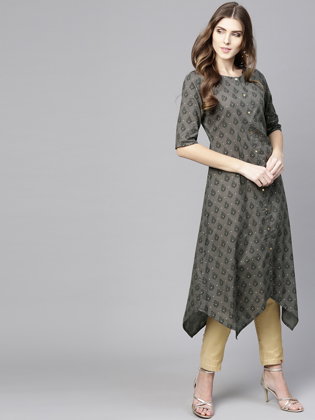 

Libas Women Charcoal Grey & Black Printed A-Line Kurta