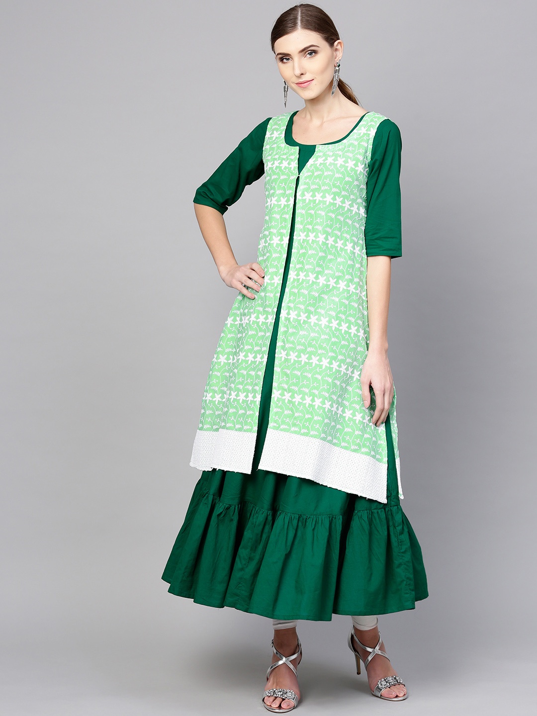 

Libas Women Green Solid A-Line Kurta