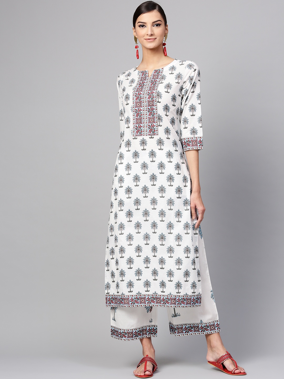 

Libas Women White & Blue Printed Kurta with Palazzos