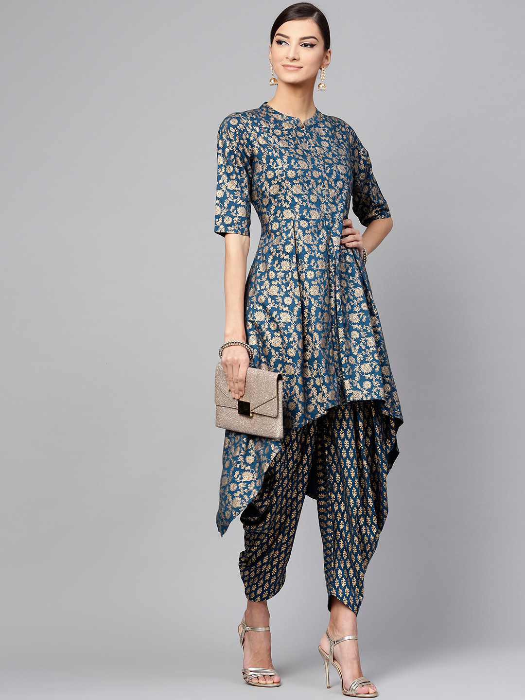 

Libas Women Teal Blue & Golden Printed Kurta with Dhoti Pants