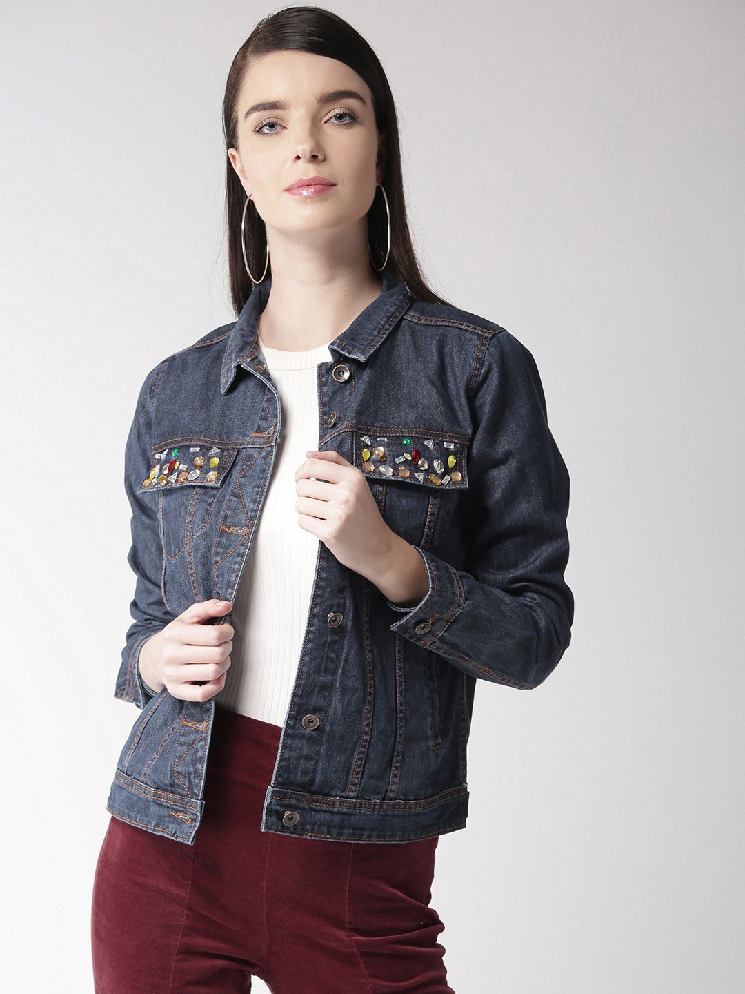 

Antheaa Women Blue Solid Denim Jacket