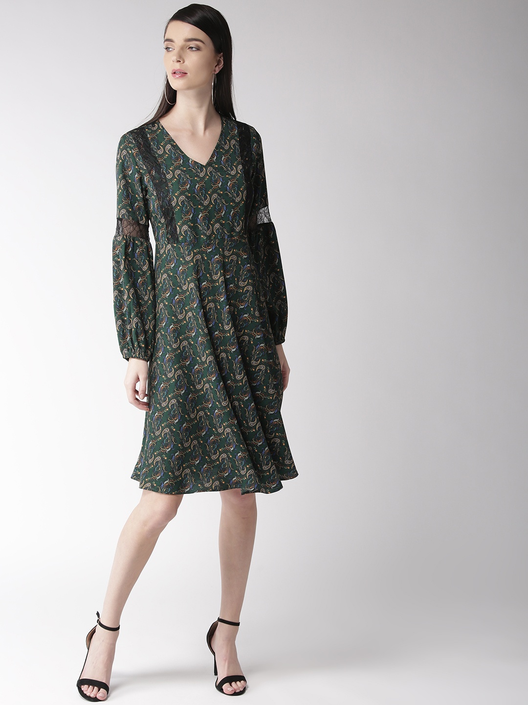 

Antheaa Women Green Printed A-Line Dress