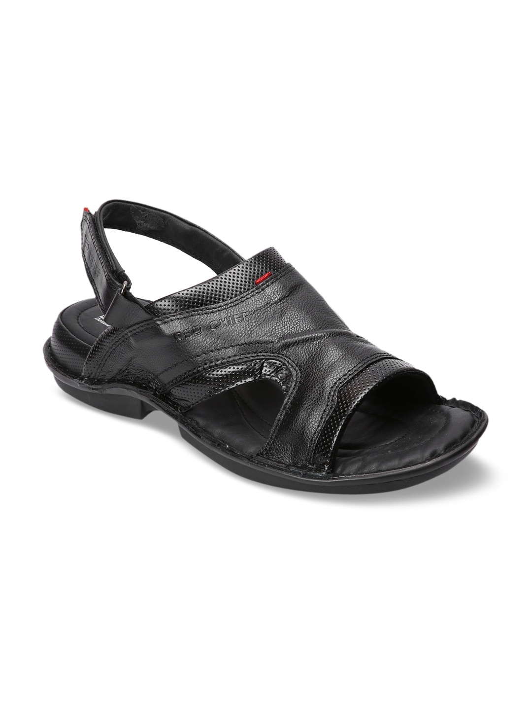 

Red Chief Men Black Leather Comfort Sandals