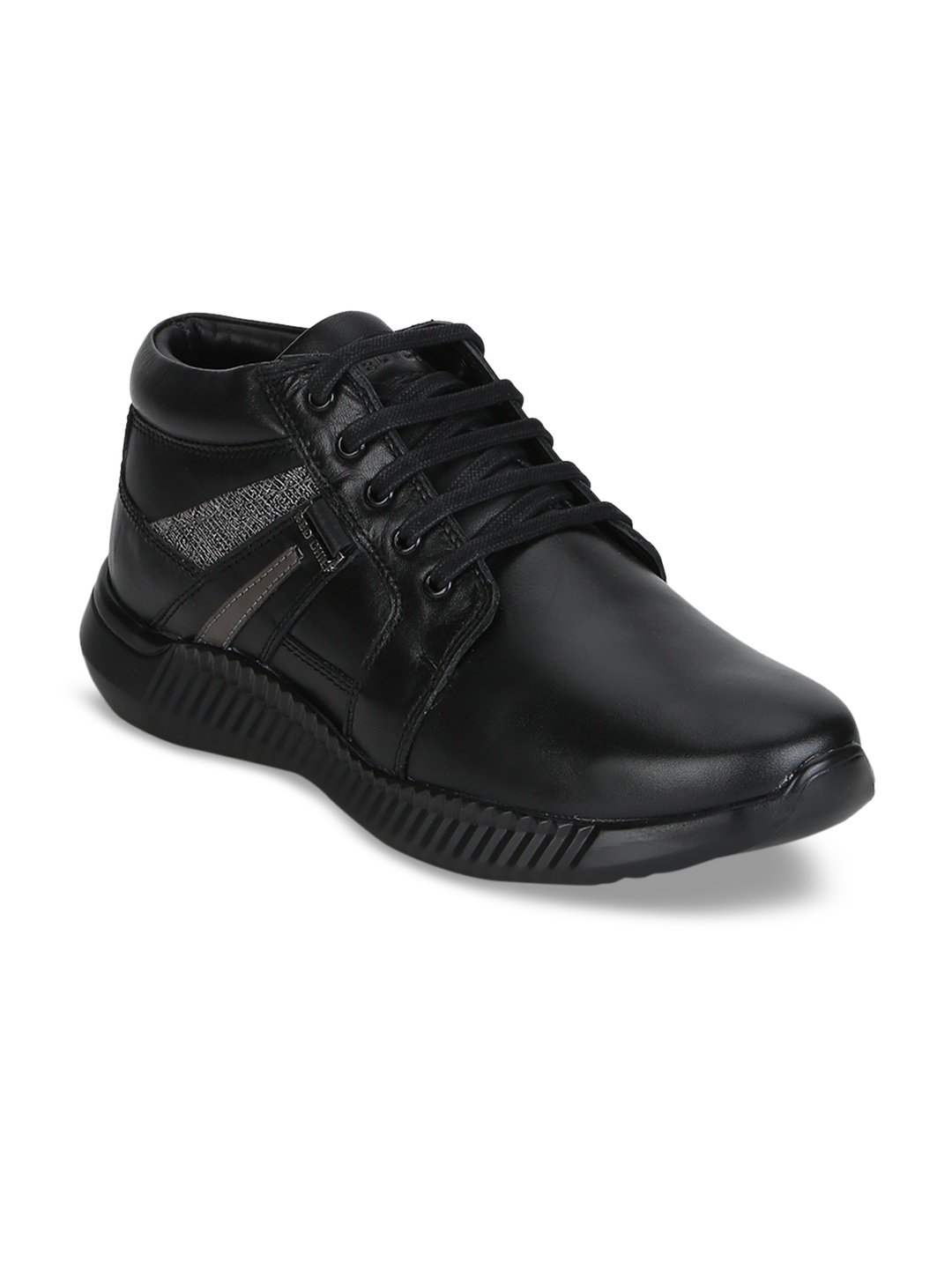 

Red Chief Men Black Solid Leather Mid-Top Sneakers