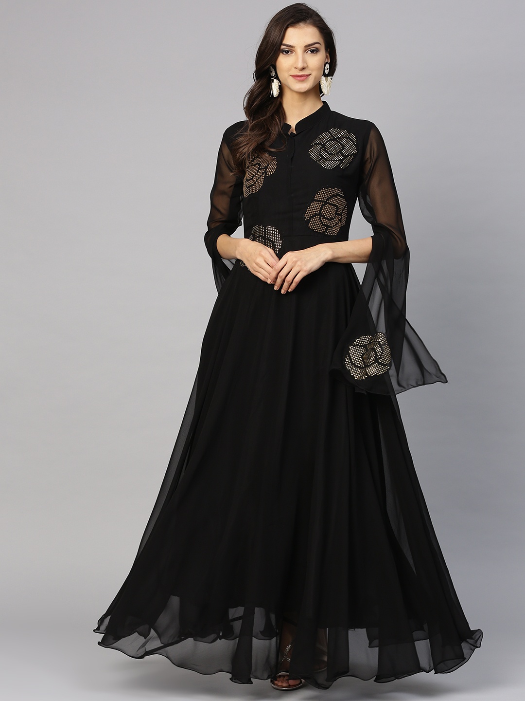 

Inddus Women Black Embellished Maxi Dress