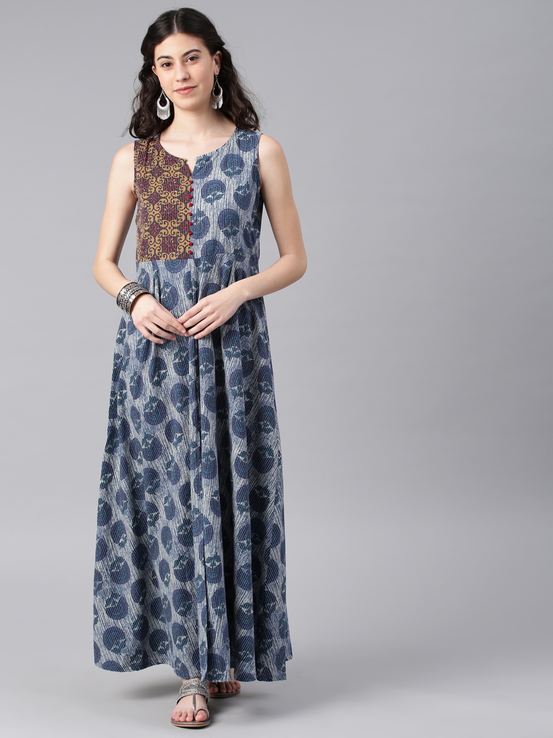 

Alena Women Blue Printed Ankle-Length A-Line Kurta