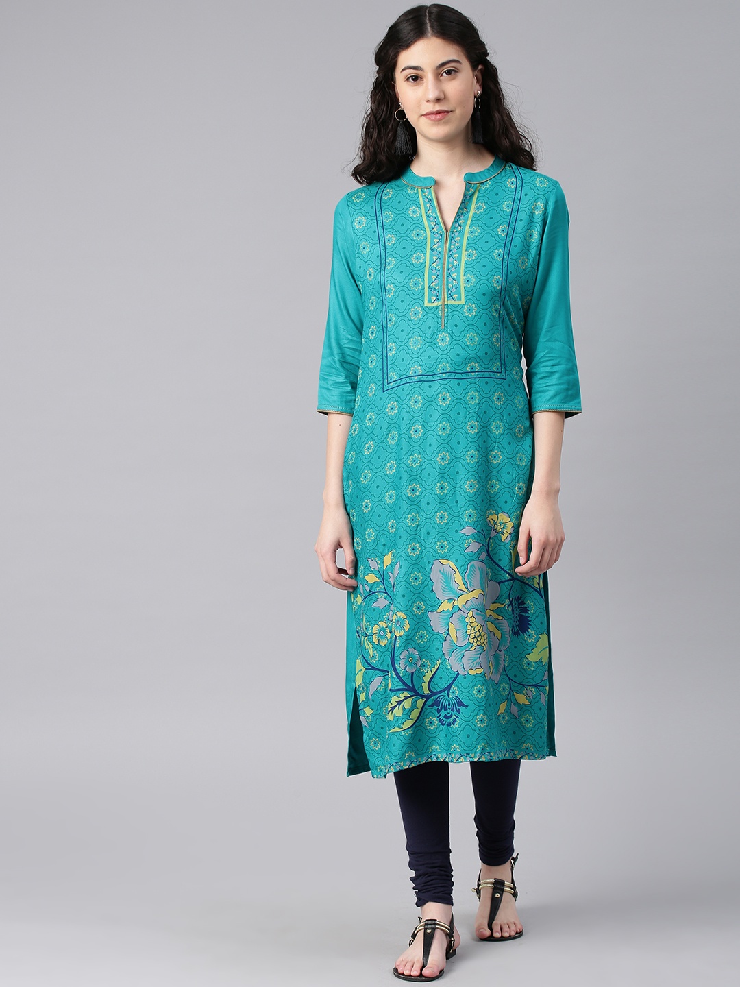 

Alena Women Teal Green Printed Straight Kurta