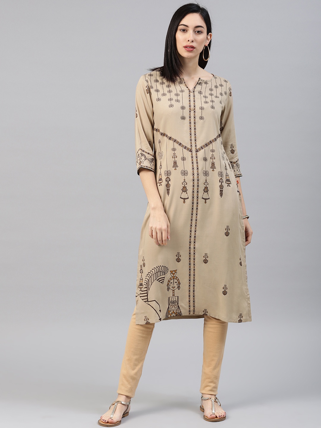 

Alena Women Beige Printed Straight Kurta