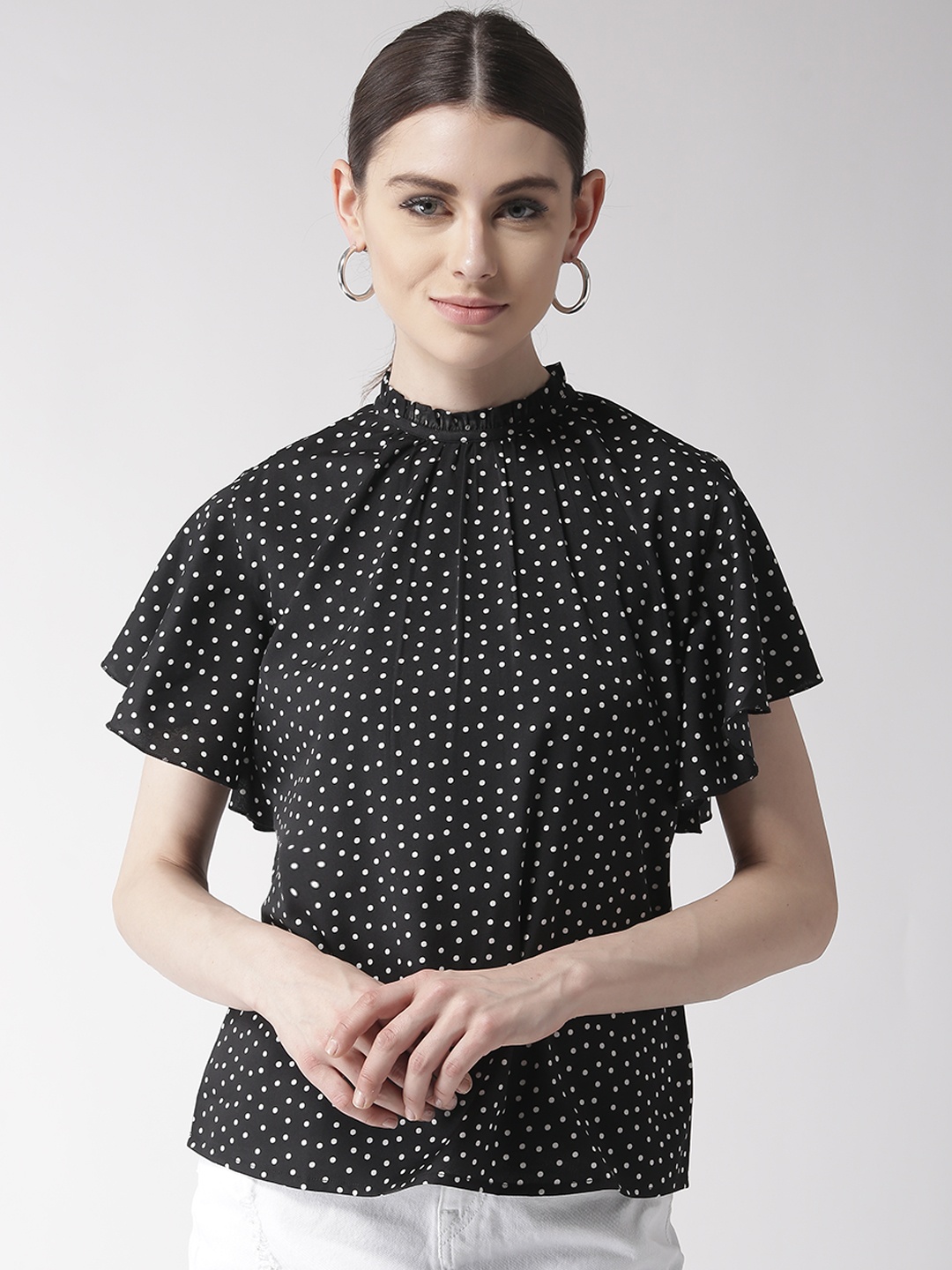 

Style Quotient Women Black & White Polka Dot Print Top