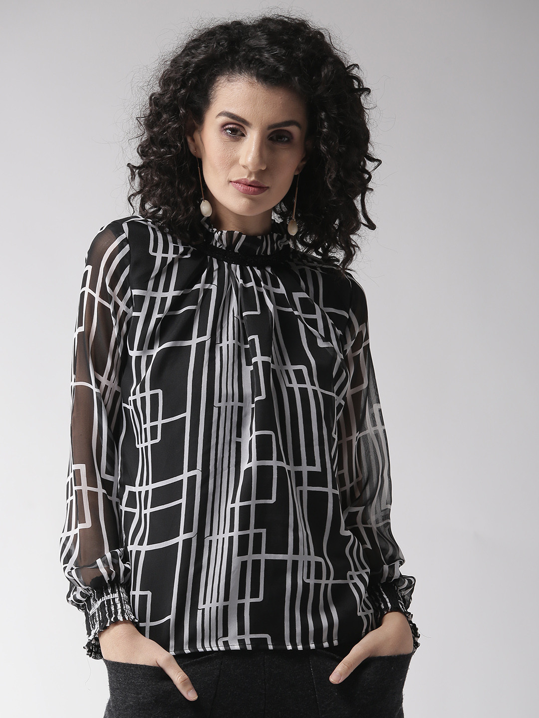 

Style Quotient Women Black & White Printed Top