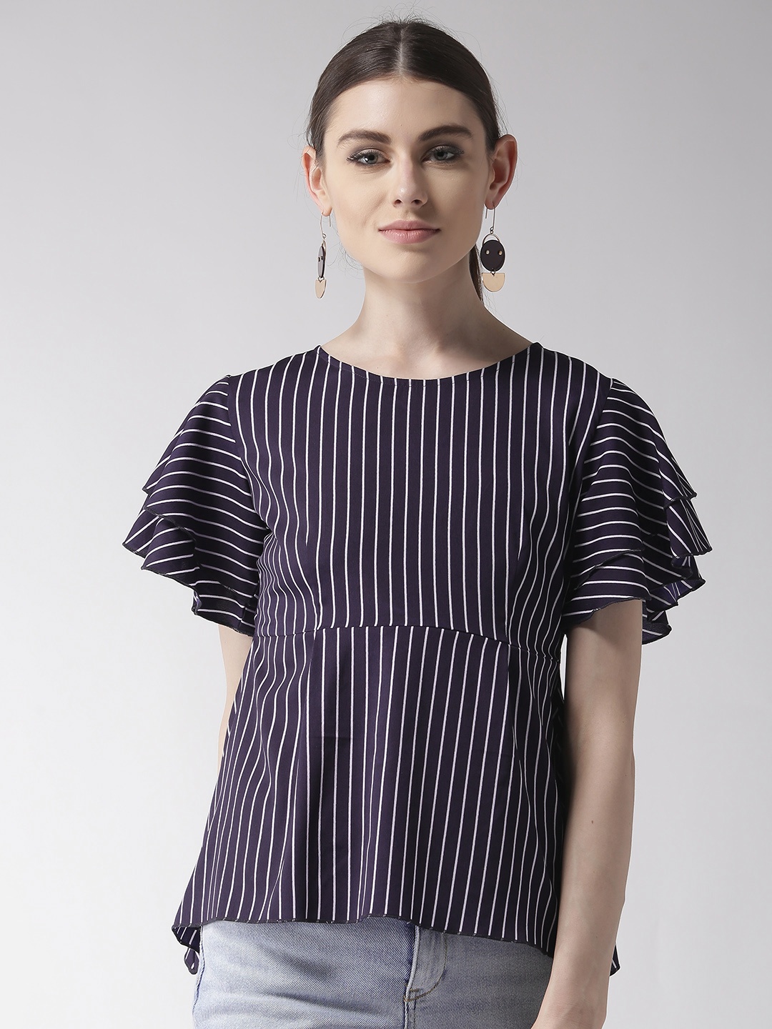 

Style Quotient Women Navy Blue & White Striped A-Line Top