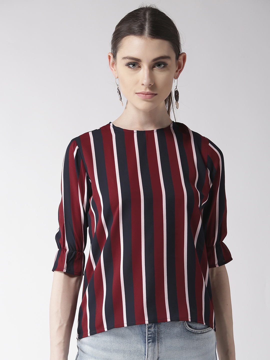 

Style Quotient Women Maroon & Navy Blue Striped Top