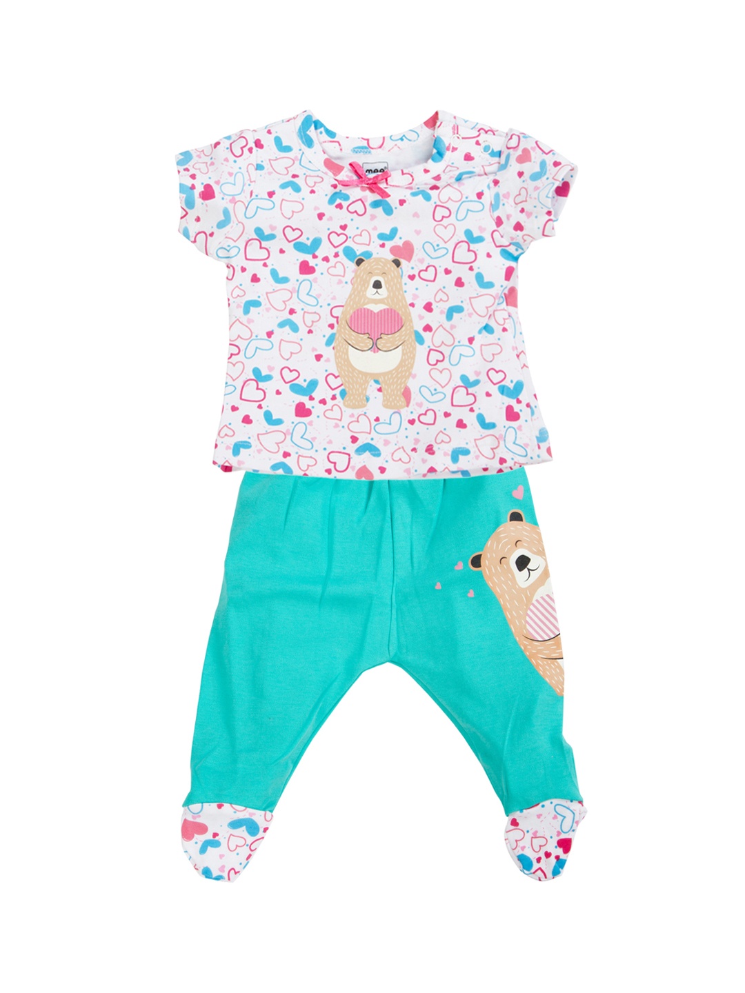 

MeeMee Girls White & Blue Printed T-shirt with Trousers