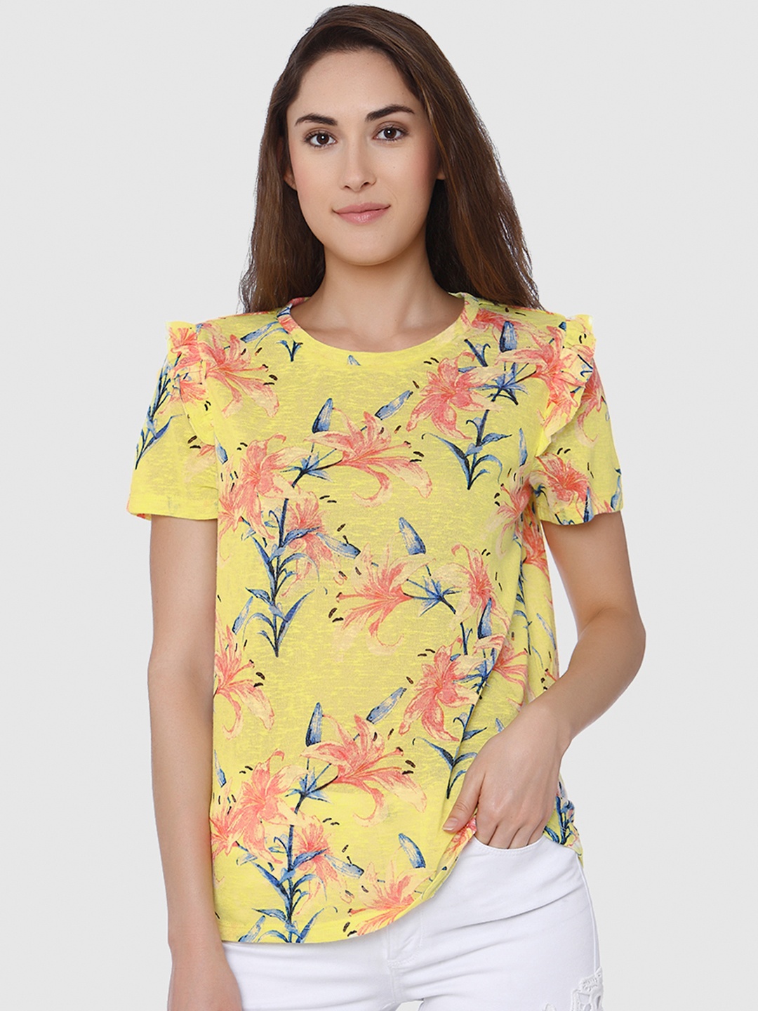 

Vero Moda Women Yellow & Pink Printed Top