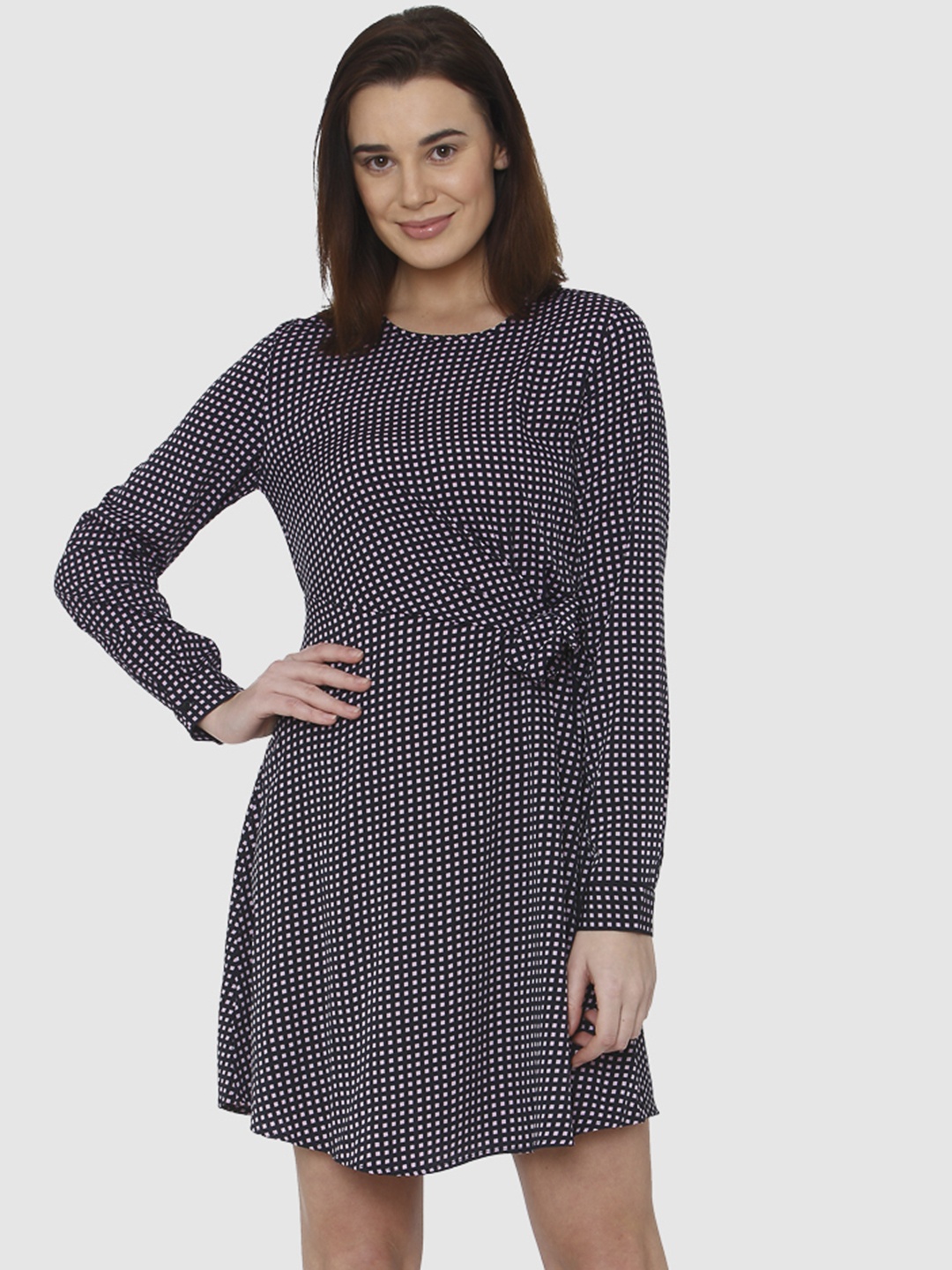 

Vero Moda Women Navy Blue & Lavender Printed A-Line Dress
