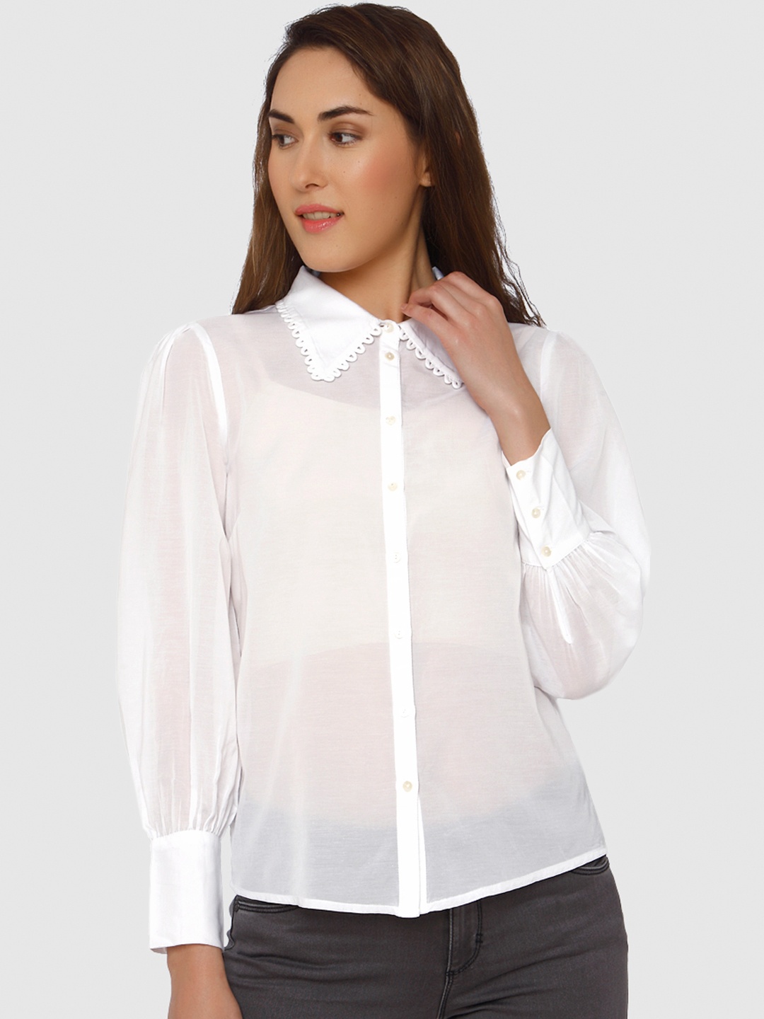

Vero Moda Women White Regular Fit Solid Semi-Sheer Casual Shirt