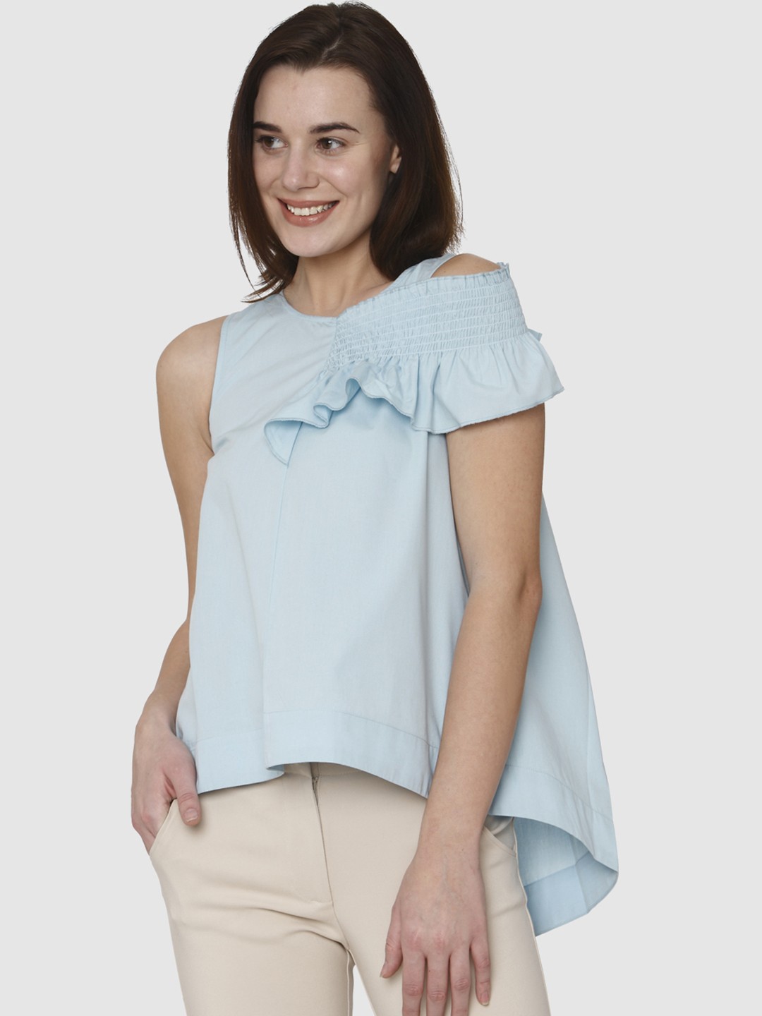 

Vero Moda Women Blue Solid A-Line Pure Cotton Top