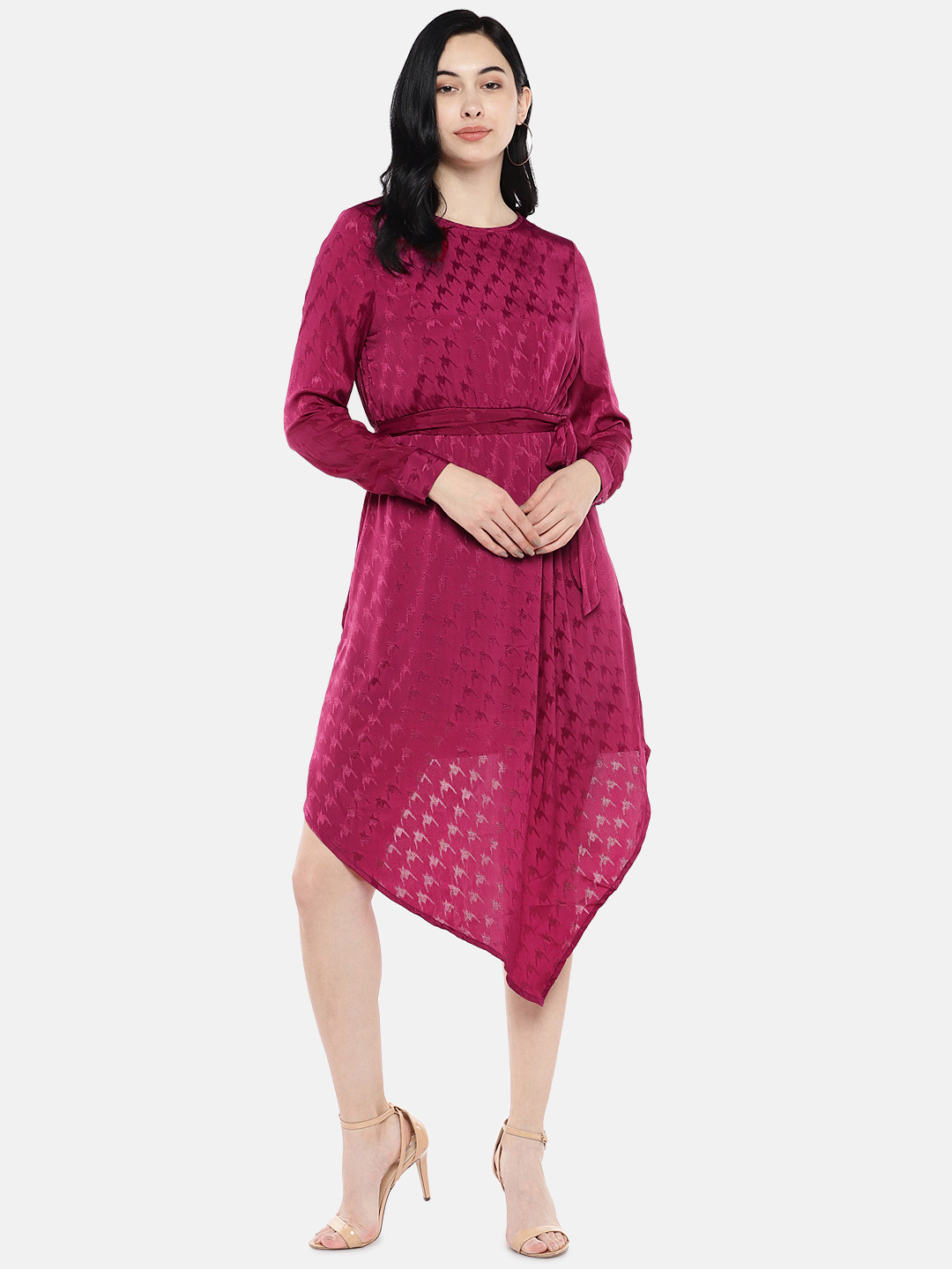 

Vero Moda Women Burgundy Round Neck Self Design Knee-Length A-Line Dress