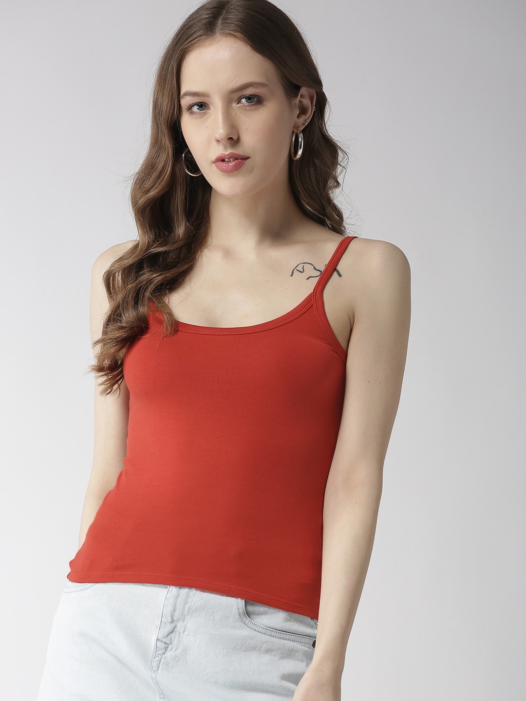 

FOREVER 21 Women Rust Red Solid Camisole 238496