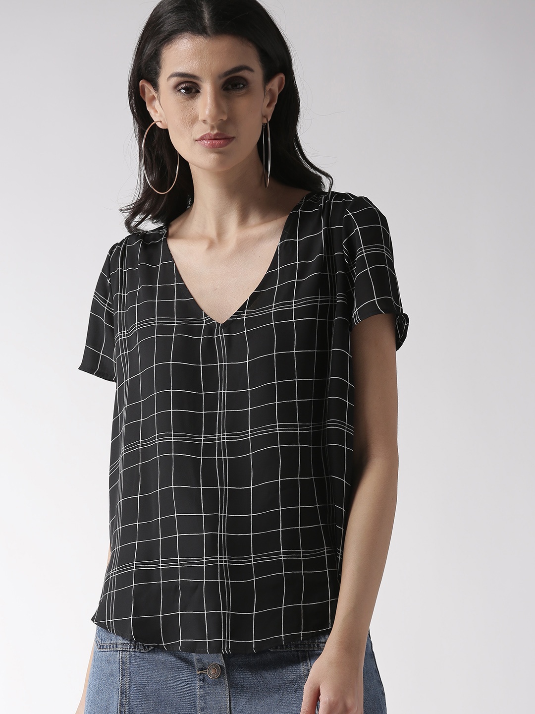 

FOREVER 21 Women Black & White Checked Top