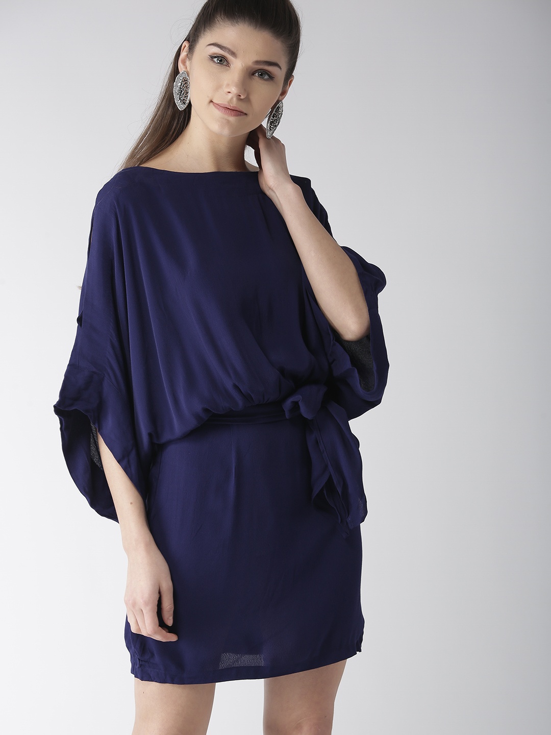 

FOREVER 21 Women Navy Blue Solid Blouson Dress