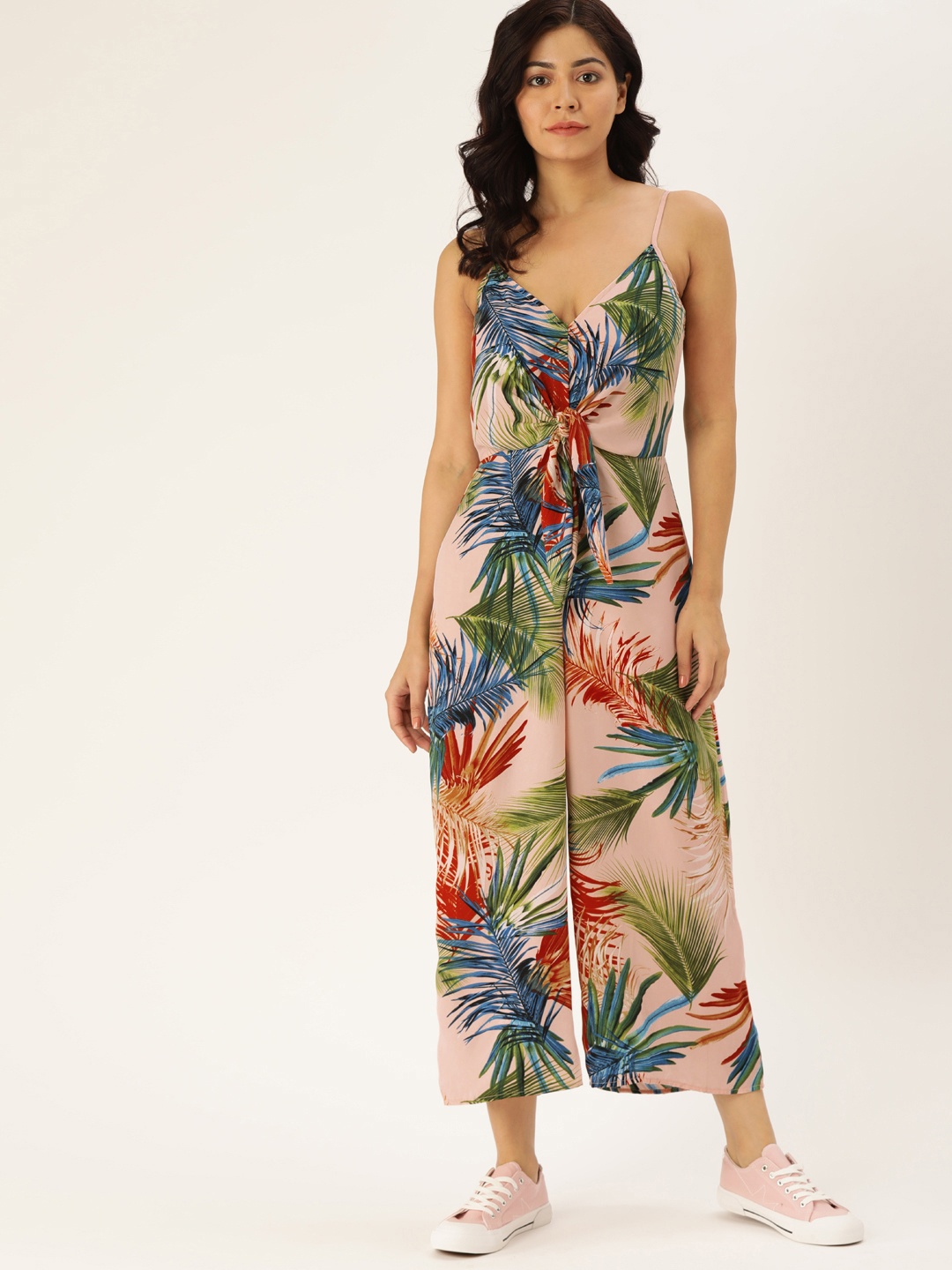

FOREVER 21 Women Pink & Multicoloured Printed Culotte Jumpsuit