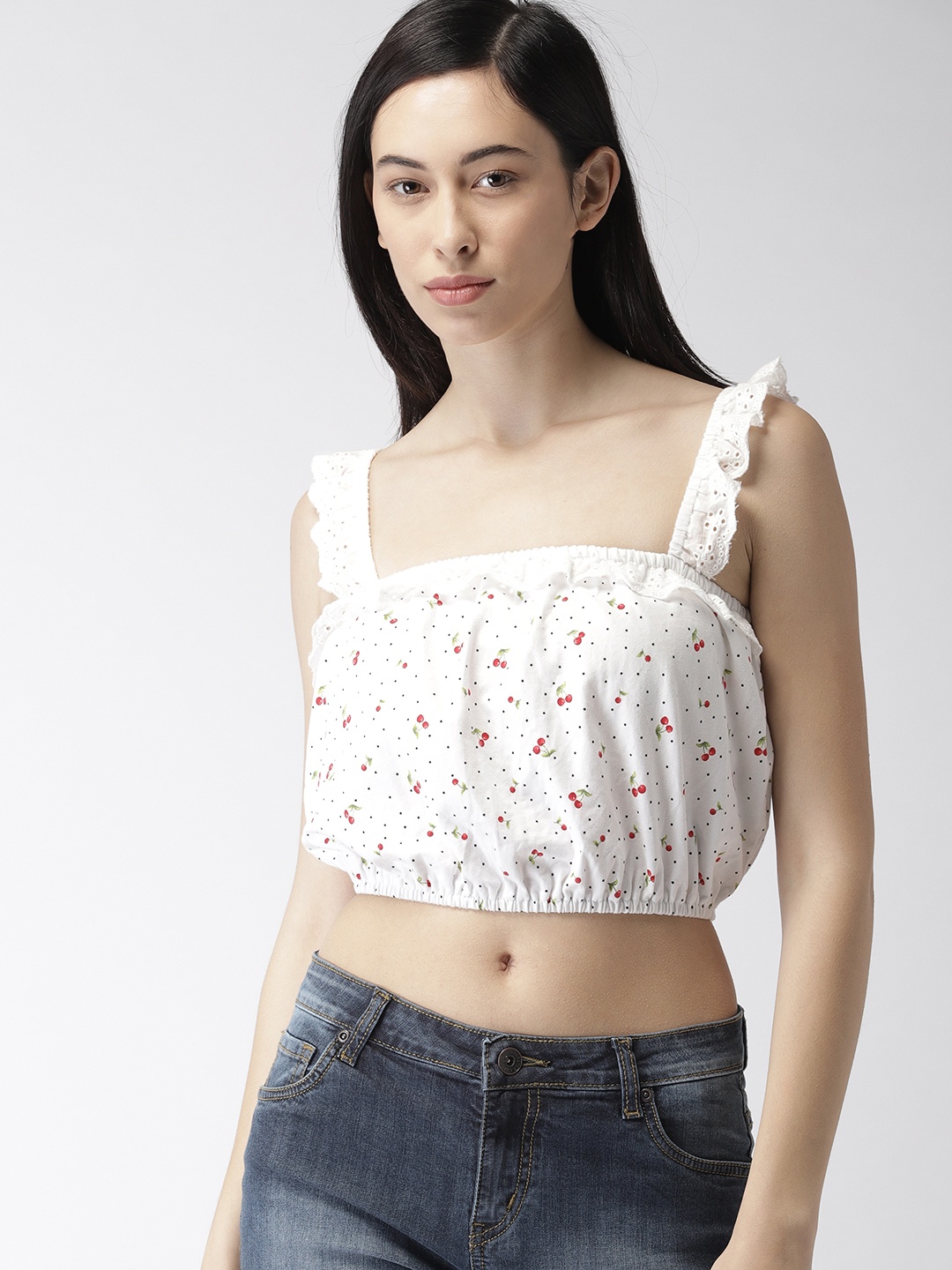 

FOREVER 21 Women White Printed Cropped Top