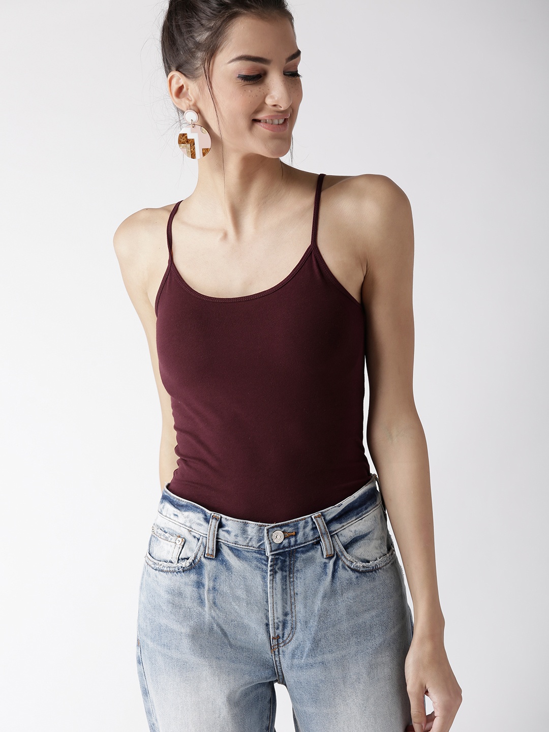 

FOREVER 21 Women Burgundy Solid Fitted Top