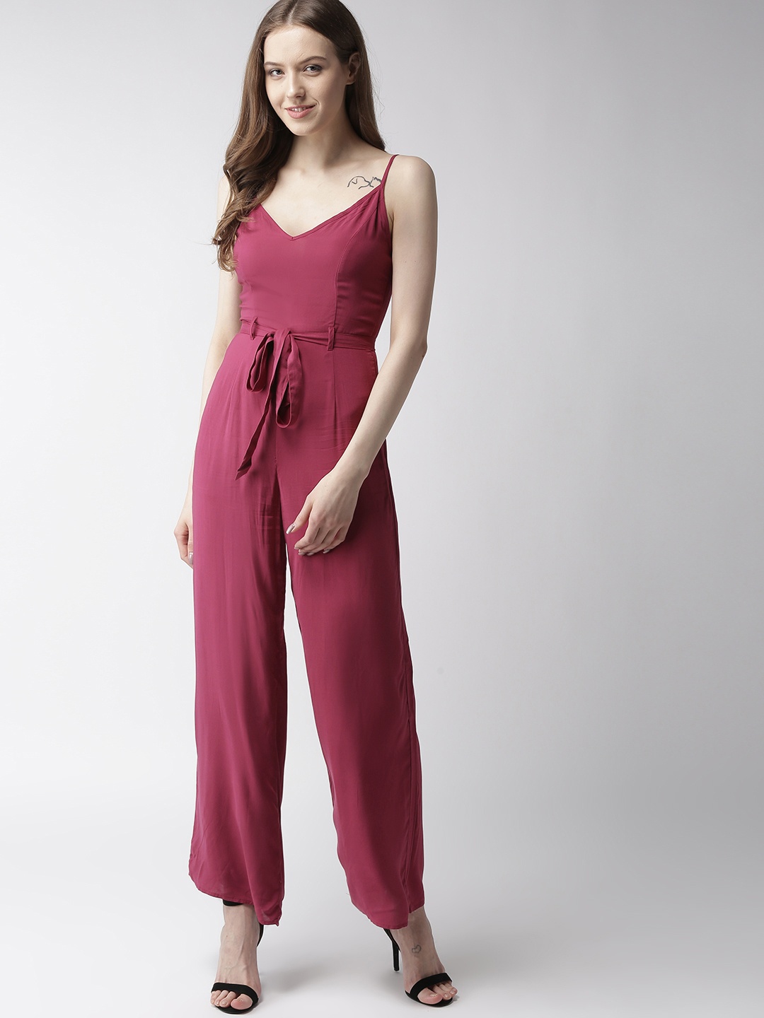 

FOREVER 21 Magenta Solid Basic Jumpsuit