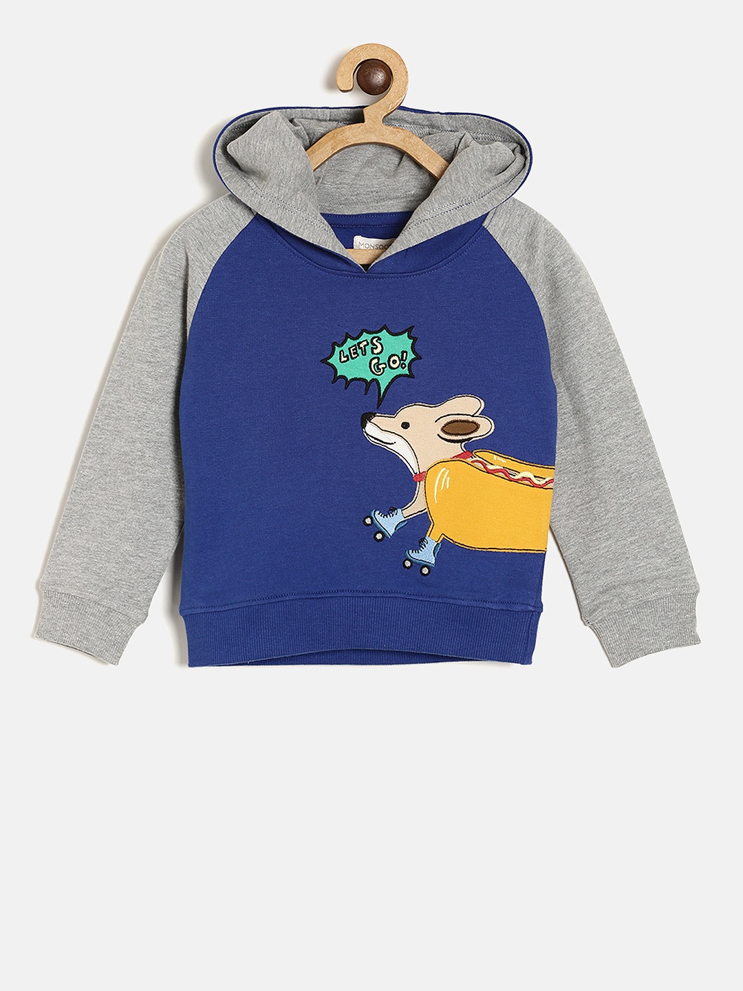 

MONSOON CHILDREN Boys Blue & Grey Printed Hooded Sweatshirt