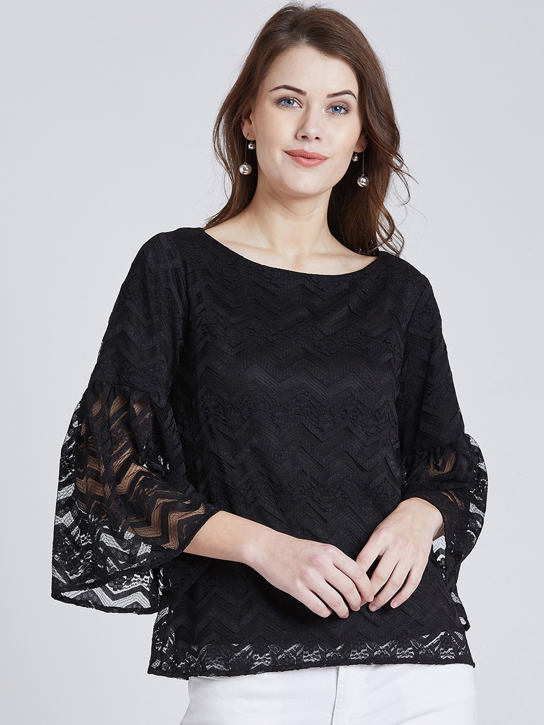 

Marie Claire Women Black Self Design Top