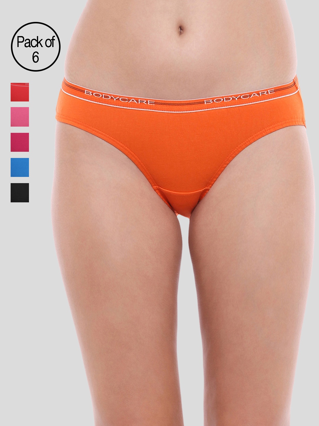 

Bodycare Women Pack of 6 Assorted Solid Bikini Briefs