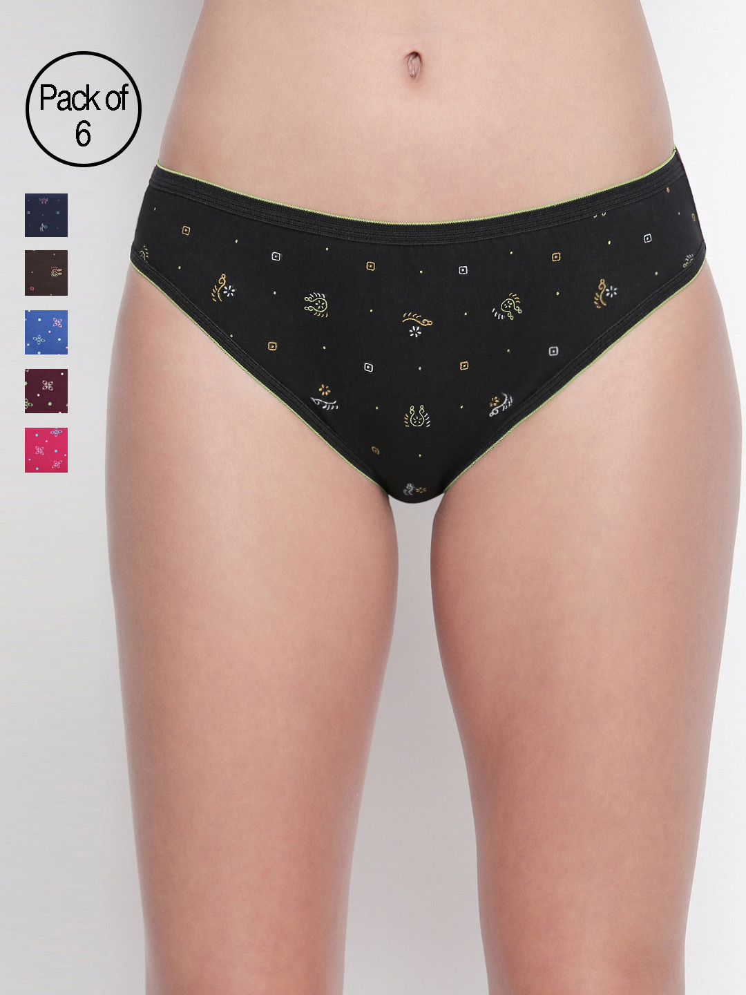 

BODYCARE Pack of 6 Dark Printed High Cut Briefs in Assorted Color